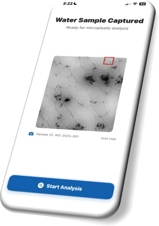 GangaDrishthi companion app showing a captured water sample ready for microplastic analysis